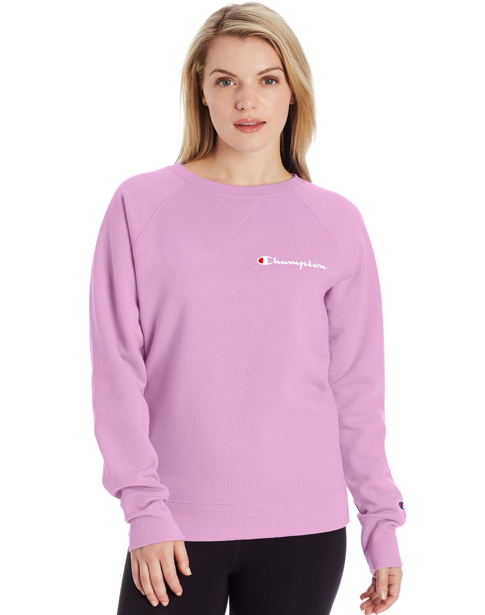 Sudadera Champion Mujer - Powerblend Fleece Classic Crew Script Logo ( Rosas ) 0946281-ZS